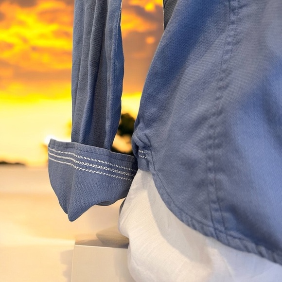 Franky Max cotton button down shirt. Baby blue with white stitching accent - Picture 8 of 16